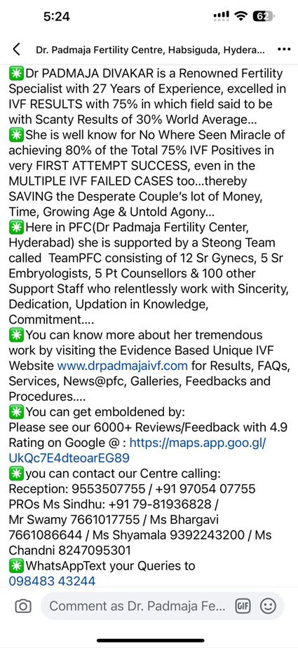 KNOW MORE about Dr PADMAJA DIVAKAR...the Fertility Expert